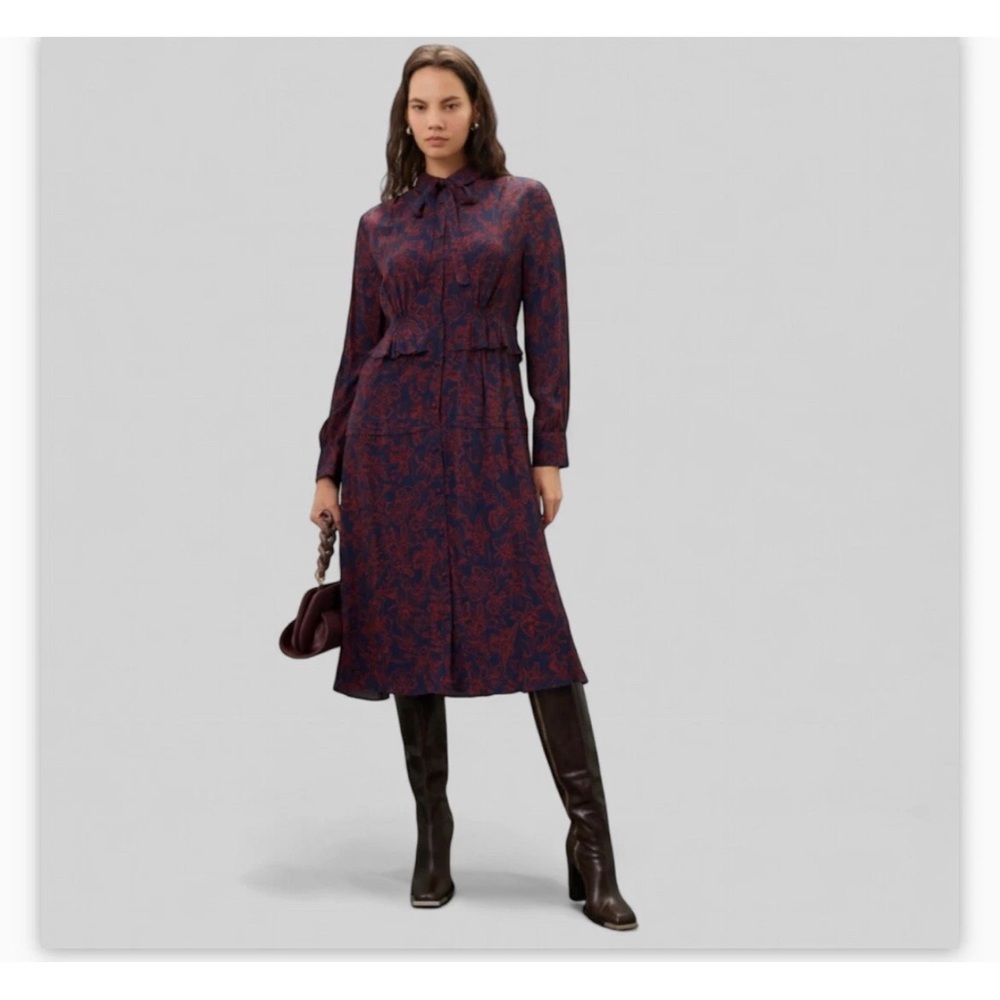 Jason Wu Long Sleeve Dress in Navy and Burgundy